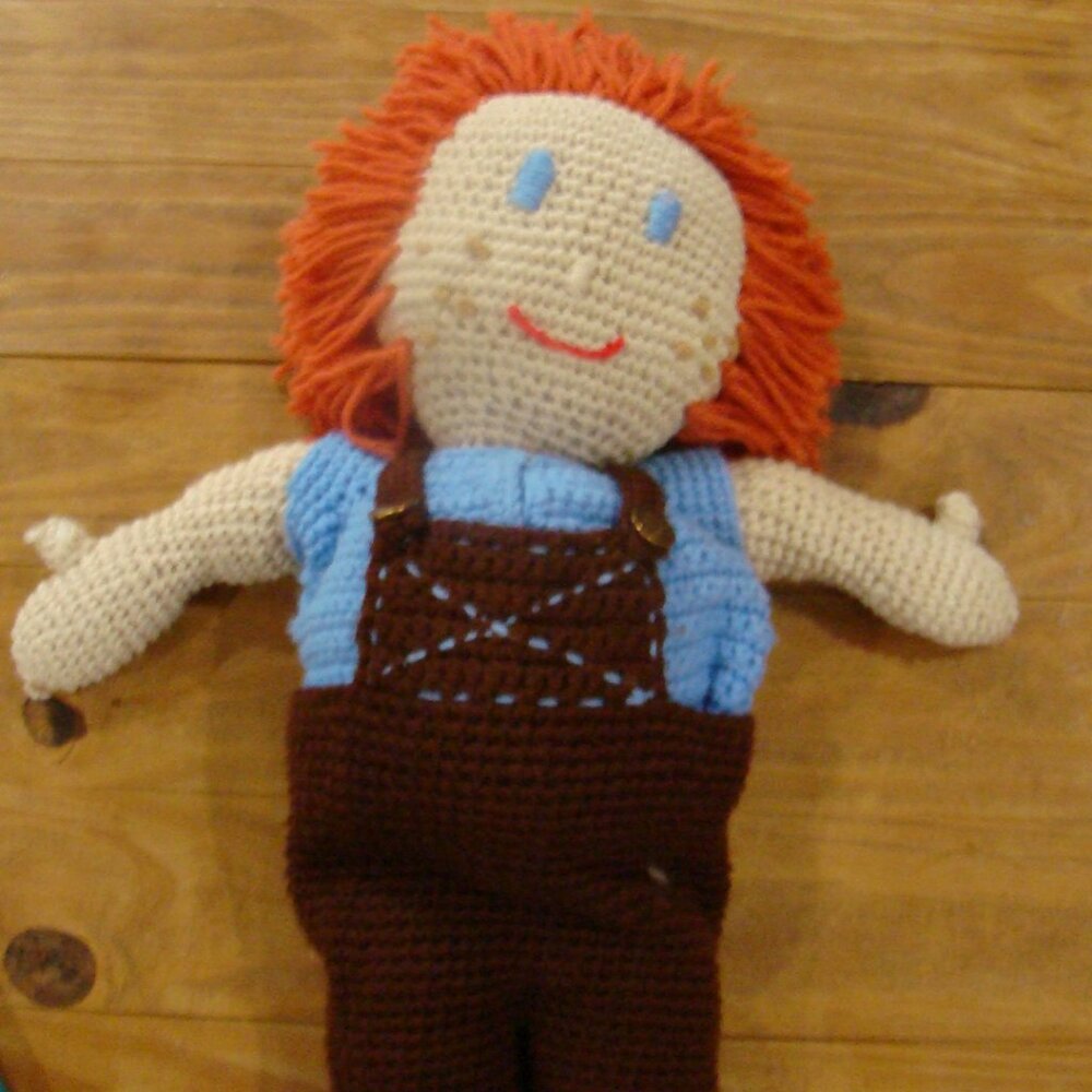 Vintage 1930s Handmade Crochet Farmer Doll